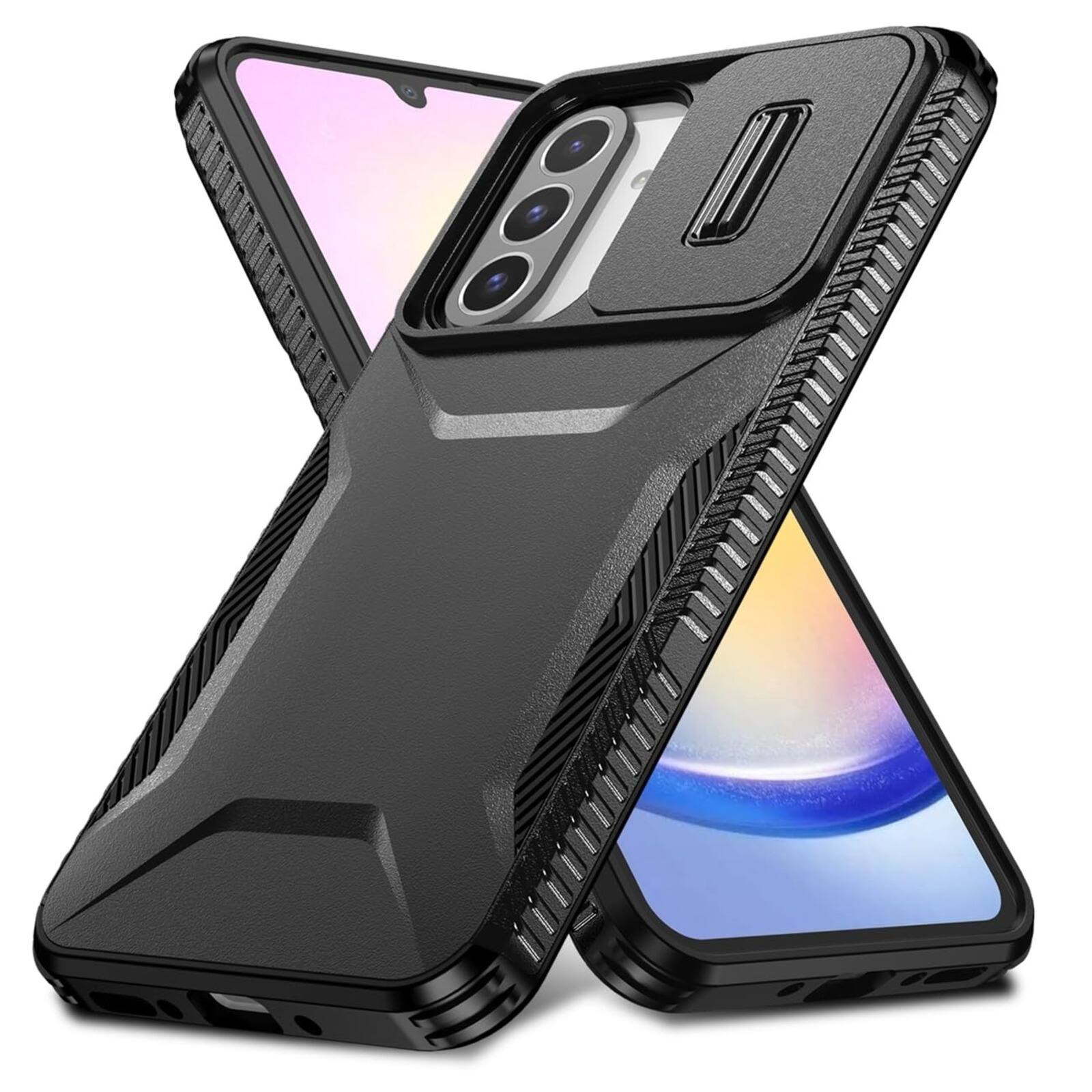 Angle. UUCOVER - For Samsung Galaxy A26 5G Dual Layer Case with Slide Camere Lens Cover, Anti-slip Bumper Drop Protection Phone Shell - Black.