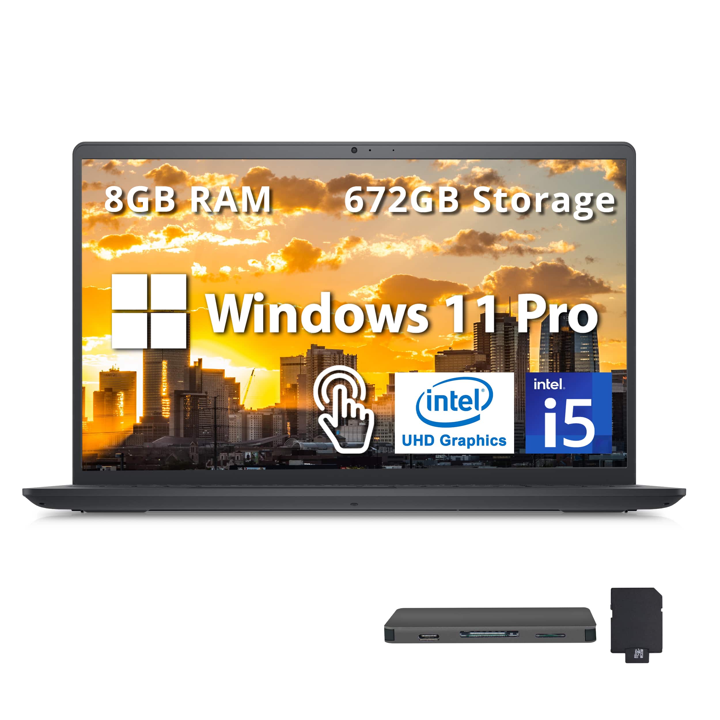 Dell - Inspiron 15 15.6" Touch Screen Laptop,Intel i5-1235U,8GB RAM, 512GB PCIe SSD+160GB Dock Set,Win 11 Pro - Black