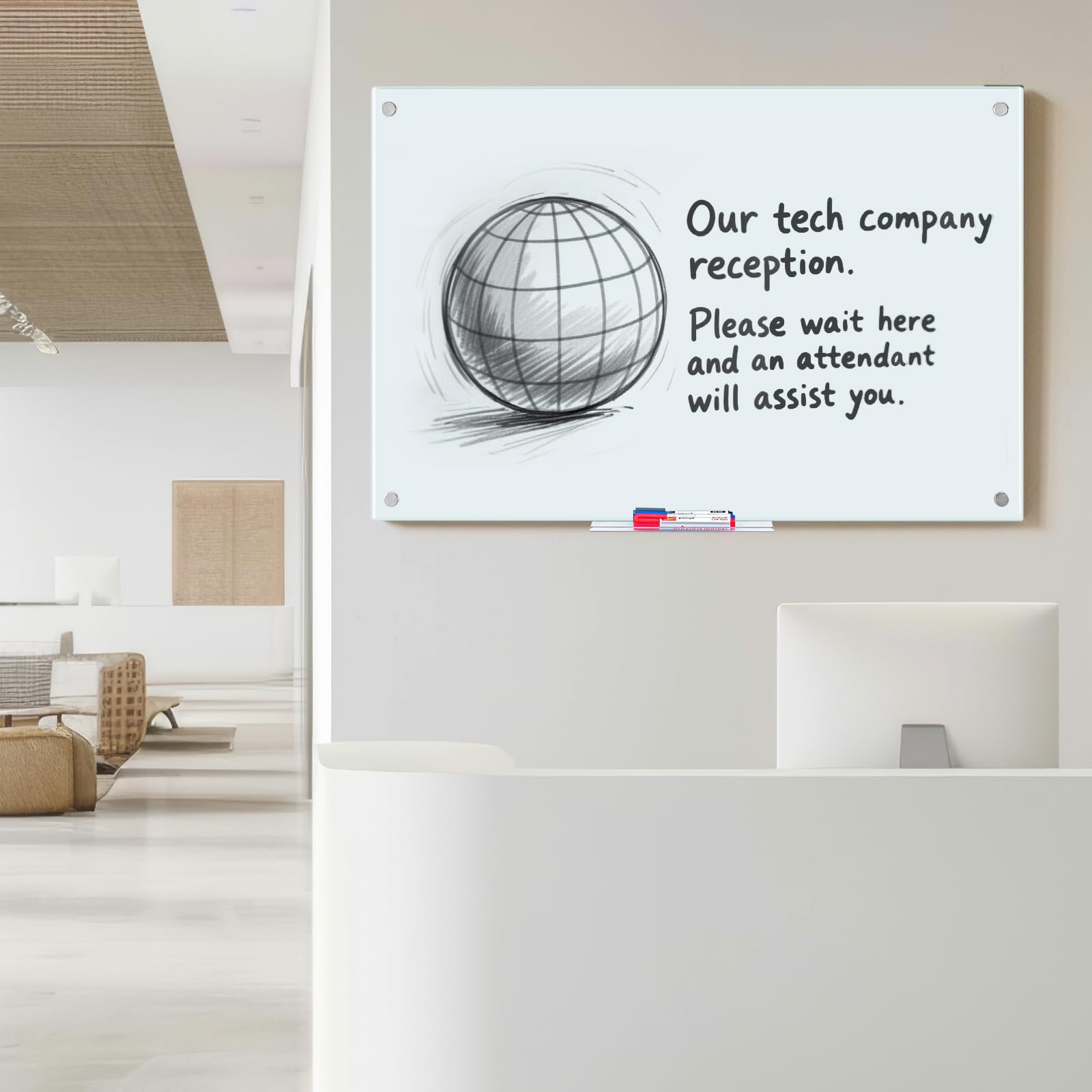 Our tech company reception.  
Please wait here and an attendant will assist you.