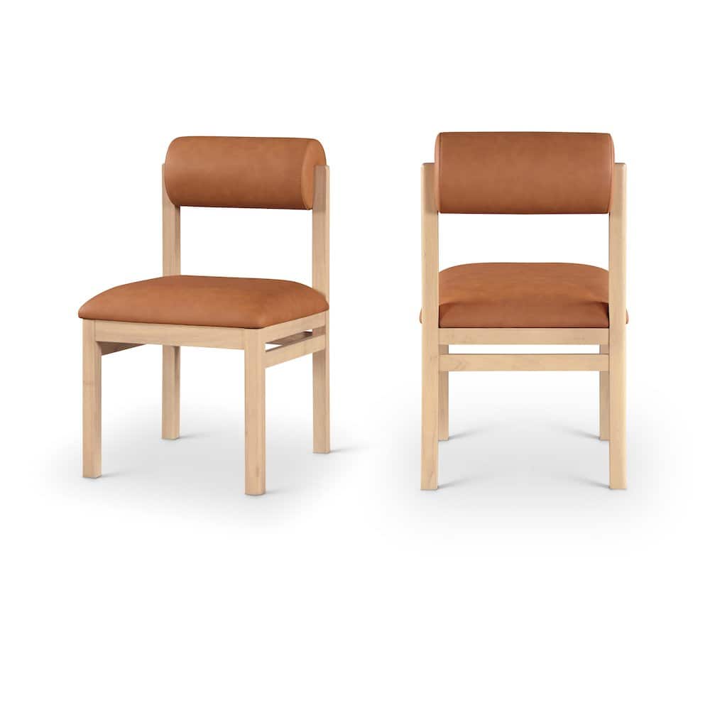 Meridian Furniture - Roundhill Vegan Leather Upholstered Dining Chair, Set of 2 - Cognac - Thumbnail 2