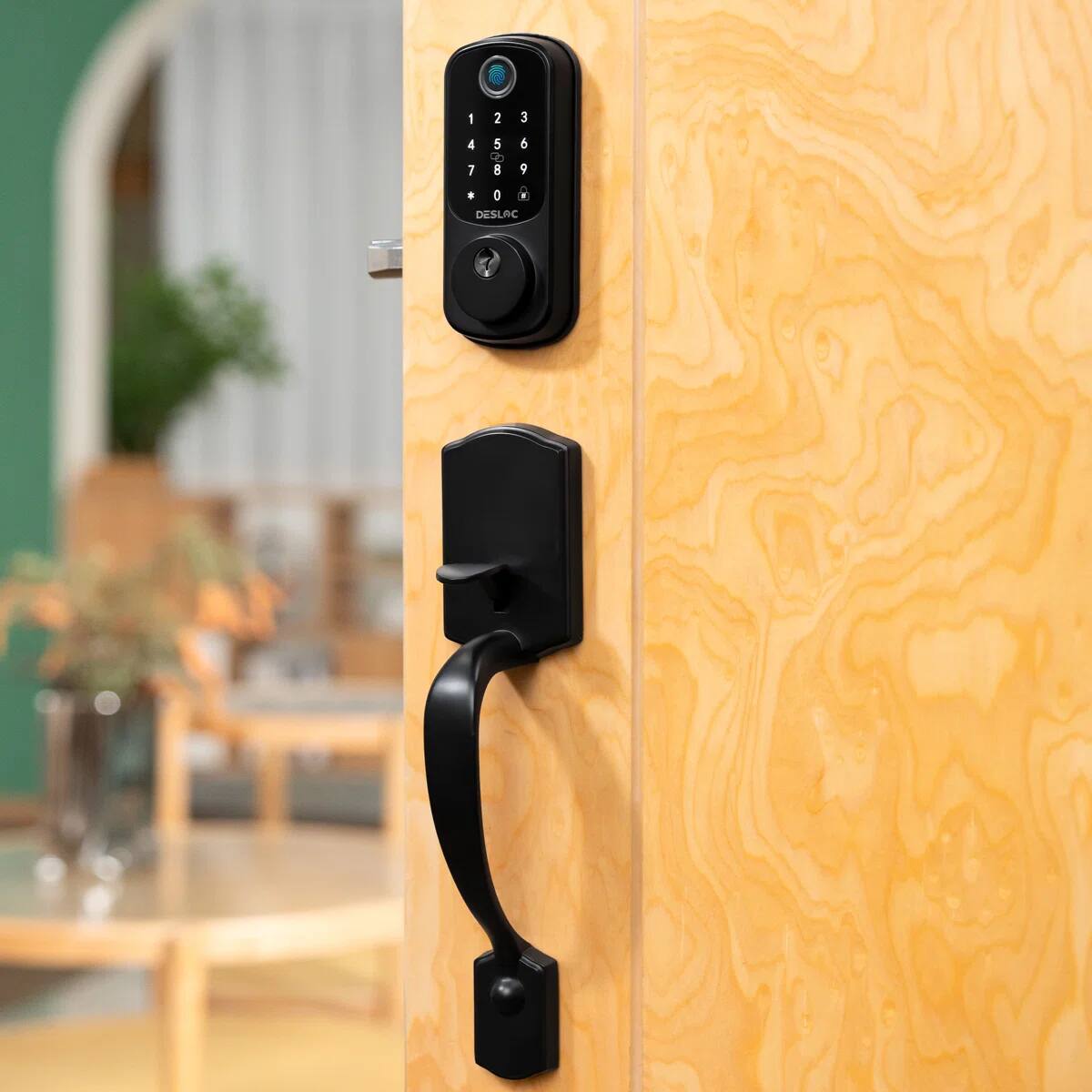 Angle. DESLOC - DESLOC B200 Smart Door Lock with Handle, Smart Keypad Deadbolt with Fingerprint, TTLock App for Front Door - Black.