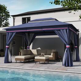 Yardgrace - 10x20 FT Outdoor Heavy Duty Metal Frame Gazebo Double Roof Mosquito Net Privacy Screen Patio Backyard Garden - Blue