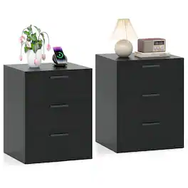 Costway - 2PCS 3 Drawer Dresser Chest of Drawer Storage Cabinet with Wide Storage Space - Black