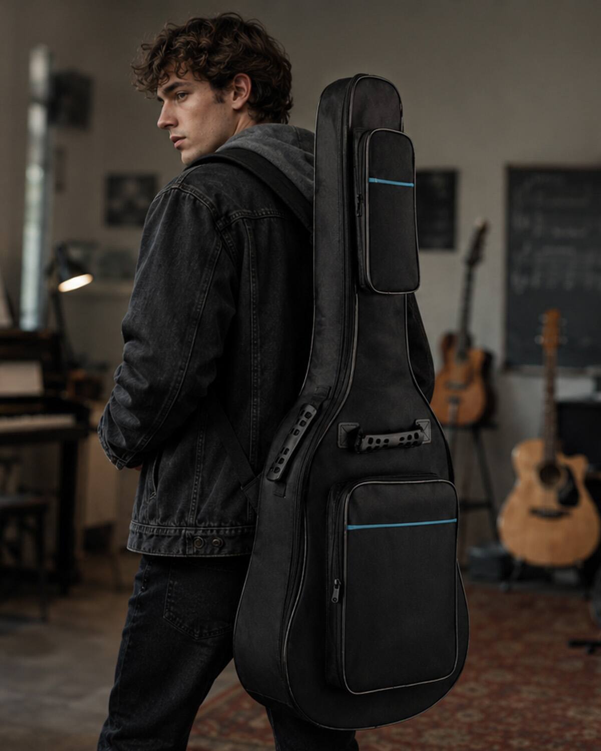Left. Winado - Acoustic Guitar Bag  41", Oxford Cloth Waterproof Guitar Gig Bag Soft Backpack with 0.35 Inch Thick Padding.
