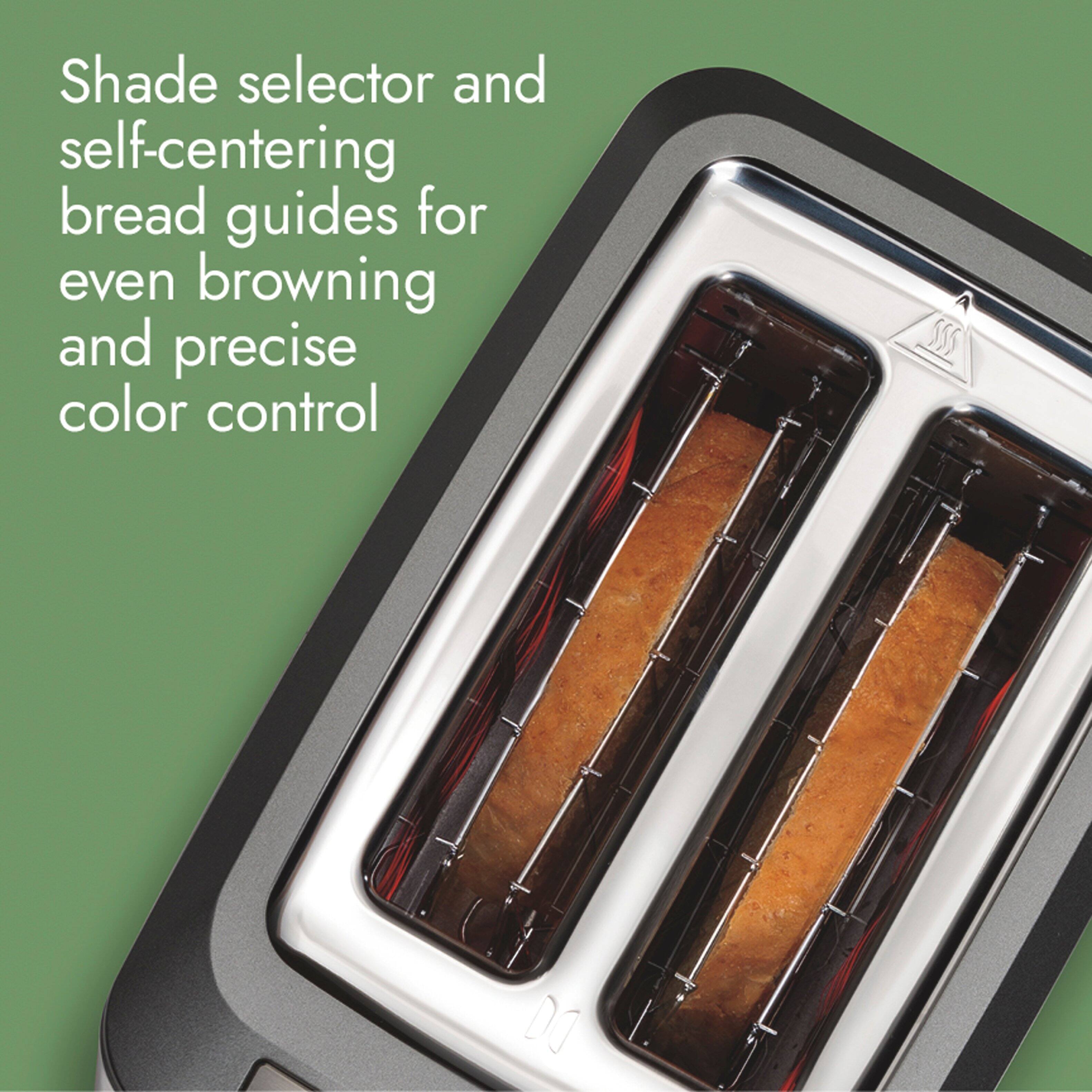 Shade selector and self-centering bread guides for even browning and precise color control