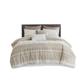 Gracie Mills - Robbins Chenille Tufted 3-Piece Cotton Duvet Cover Set - Taupe
