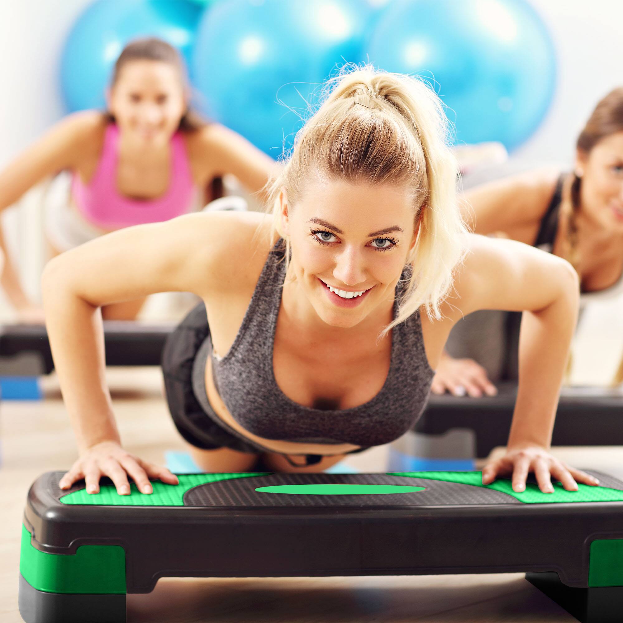 Alt View 2. BalanceFrom Fitness - BalanceFrom Fitness Adjustable Workout Aerobic Step Platform Trainer w/Raisers - Green.