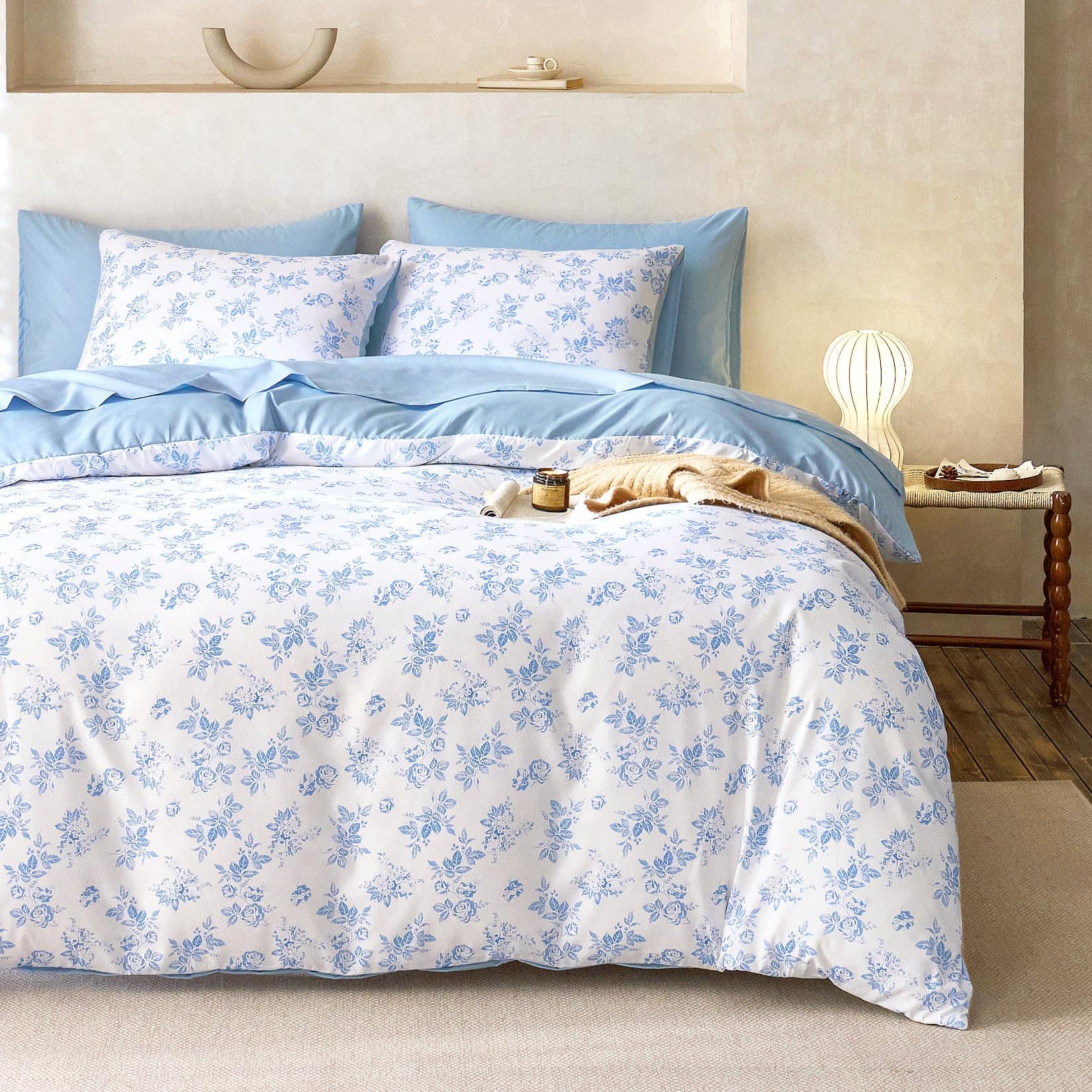 Stylel Star - Cottagecore Duvet Cover Set Floral Vintage Flower Shabby Chic Coquette Aesthetic For Women Teen Soft Lightweight - Light Blue-Twin/Twin XL