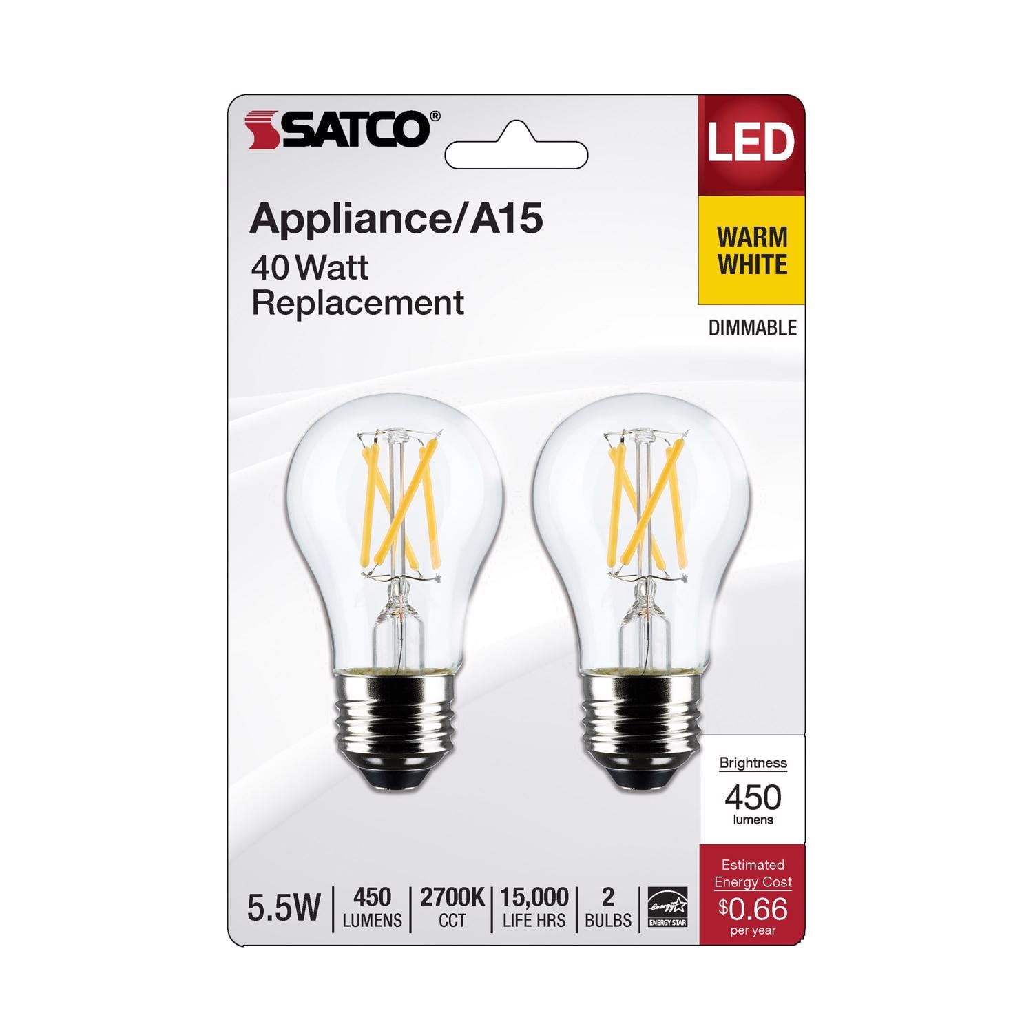 SATCO - A15 E26 (Medium) Filament LED Bulb Warm White 40 Watt Equivalence 2 pk