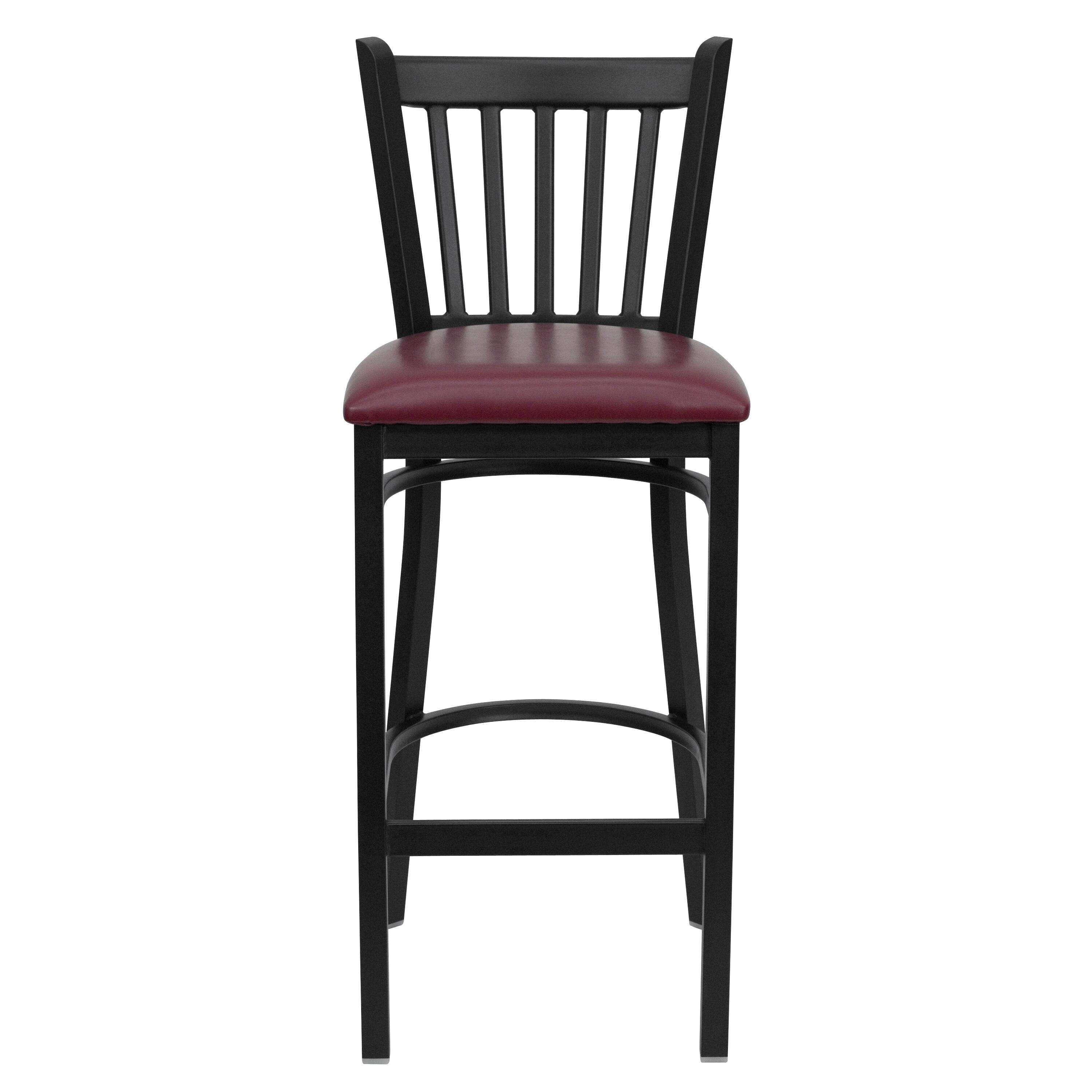 Alt View 6. Emma + Oliver - 2 Pack Vertical Back Metal Restaurant Barstool - Burgundy Vinyl Seat/Black Metal Frame.