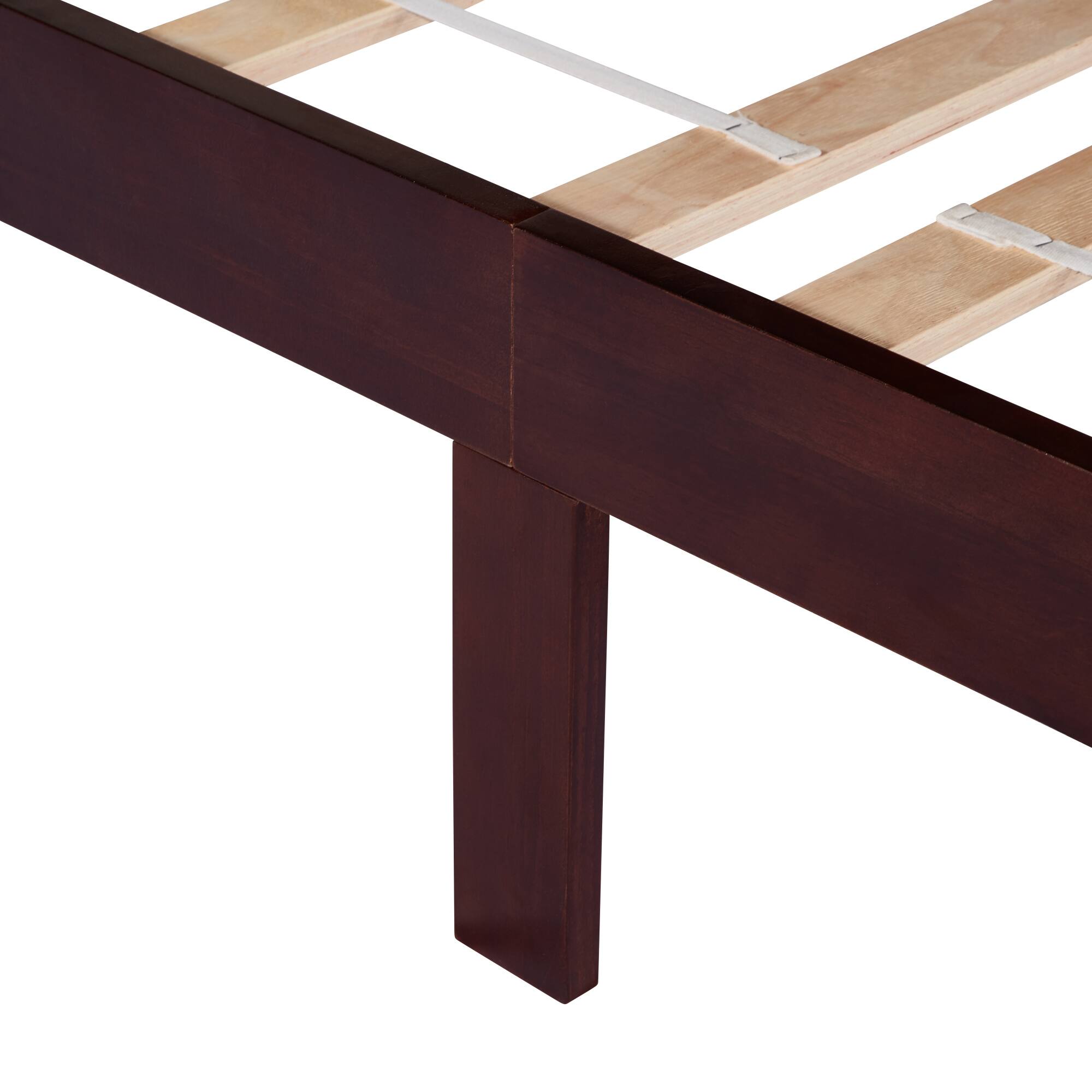 Alt View 2. GOODSILO - Queen Size Wooden Bed with Upholstered Headboard and Panel Footboard Featuring Platform Support Feet - Cherry.