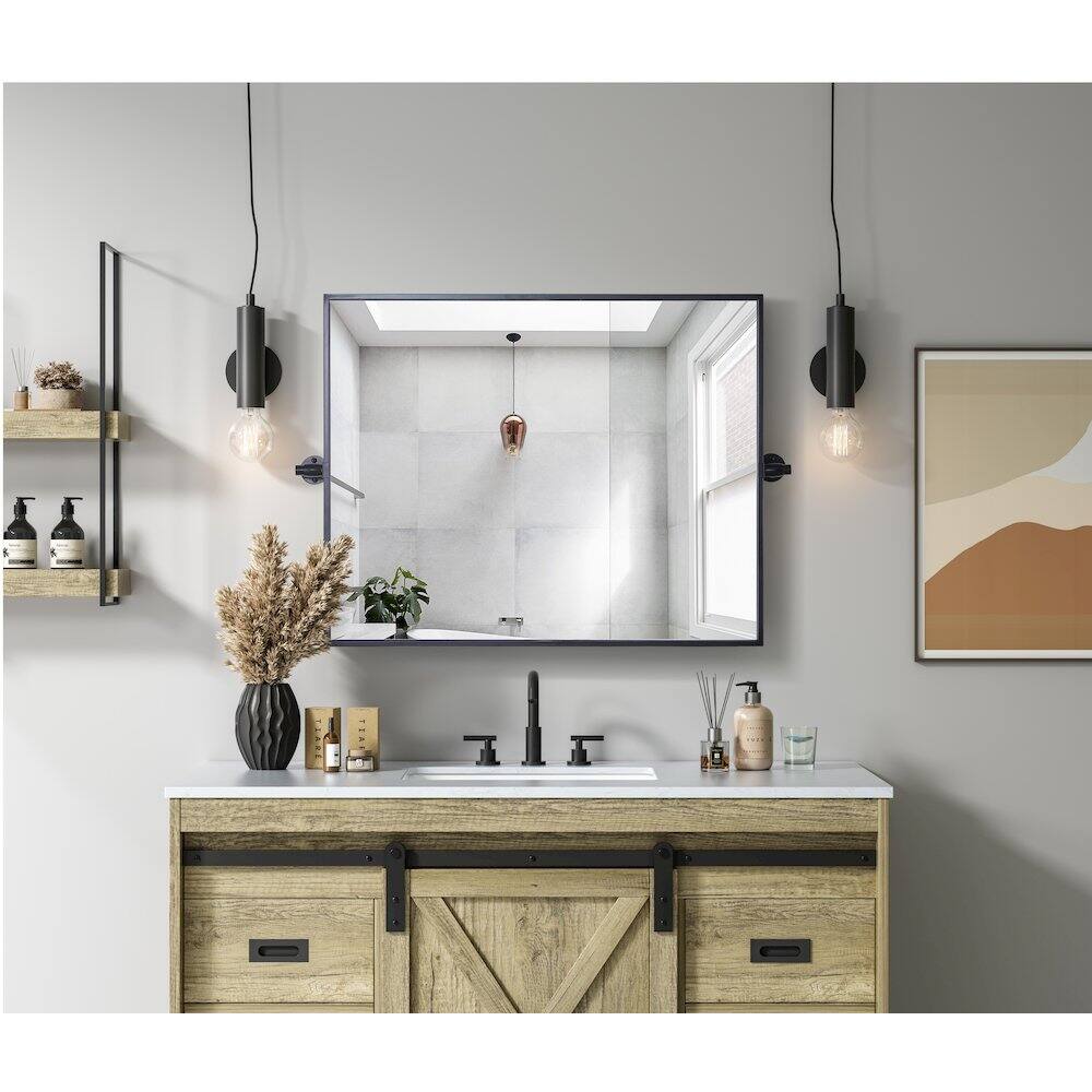 Alt View 10. Elegant Kitchen and Bath - Amoura 24X30 Pivot Mirror In Black - Black.