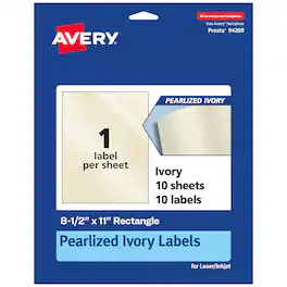 Avery - Pearlized Ivory Rectangle Labels, 8.5" x 11", 10ct - White