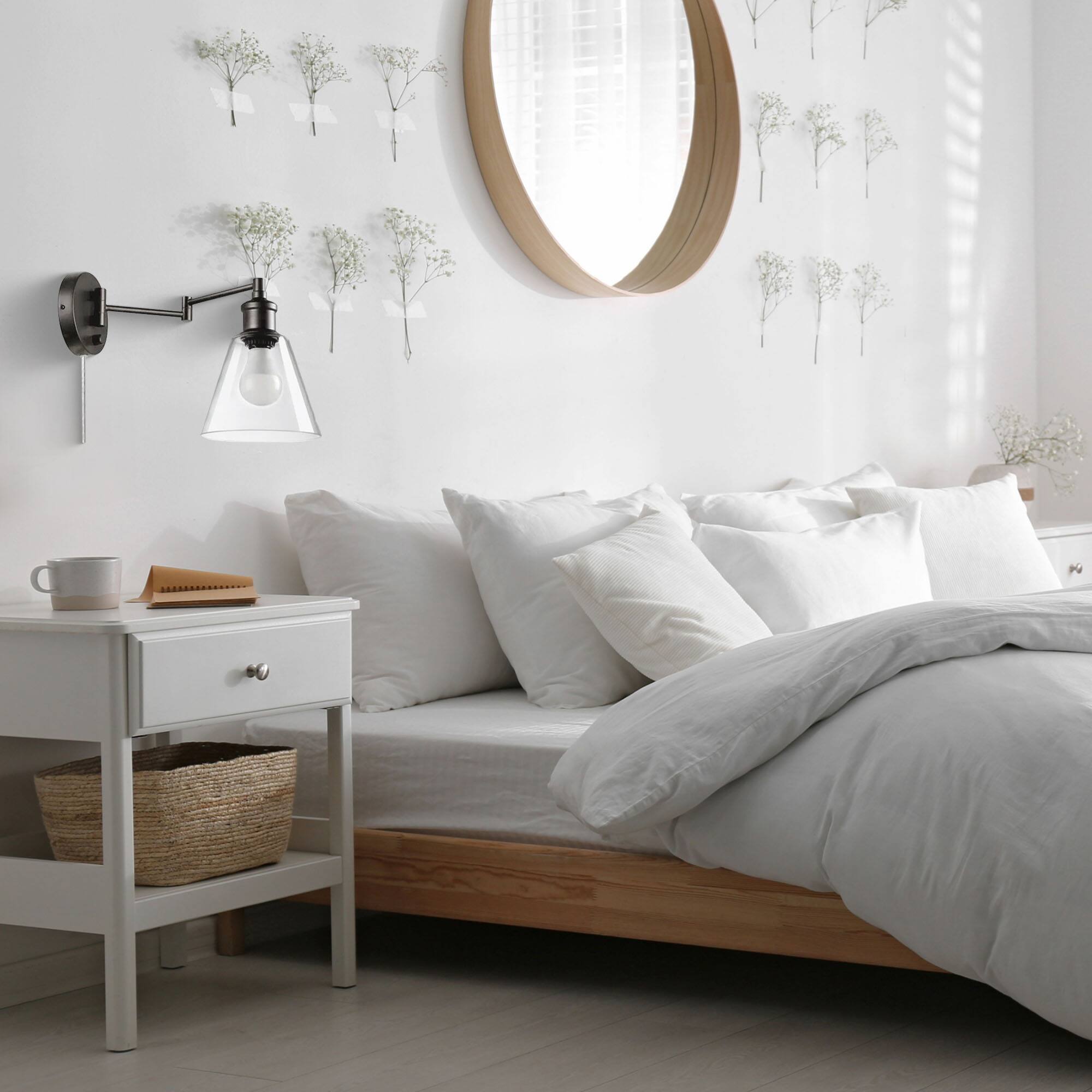 Alt View 2. Globe Electric - Globe Electric 10W LED Plug In Wall Sconce Clear Glass Shade & 6' Cord, Bronze.