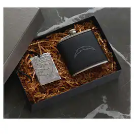 Wendell August Forge - Los Angeles Chargers 5oz.Traveler Flask & Bag Tag Gift Set - Silver