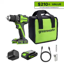 Greenworks - 24V Cordless Brushless 400 in-lbs Drill/Driver with 2.0Ah Battery and Charger - Green