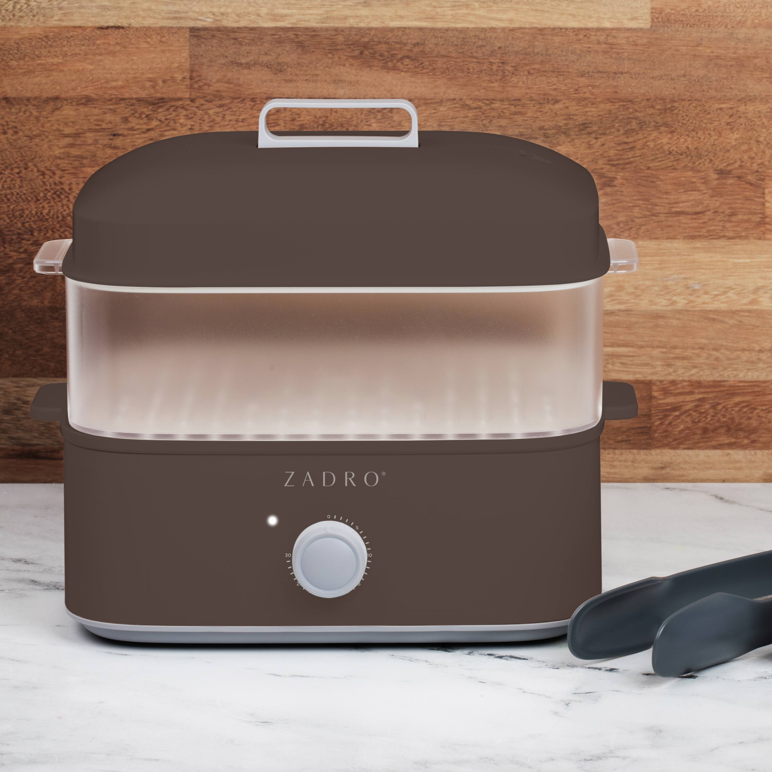 Back. Zadro - Zadro 8-Liter Towel Steamer with Tongs - Chocolate.