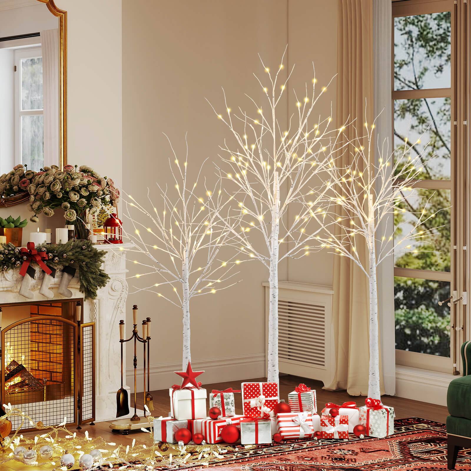 Alt View 4. Costway - Costway 4' 5' 6' Lighted Birch Tree Set Artificial Christmas Tree with 96 + 72 + 48 Warm White LED Lights - White.