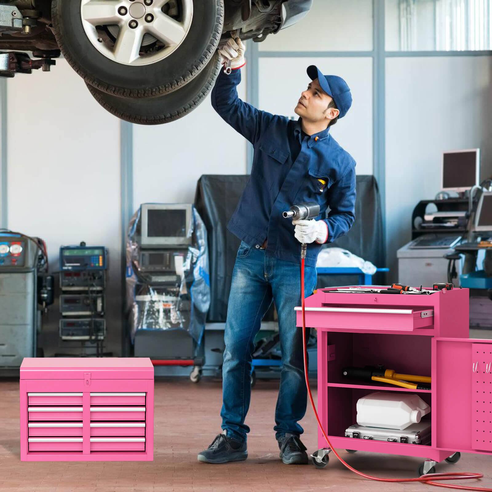 Alt View 3. Costway - Costway 2 in 1 Tool Chest & Cabinet with Sliding Drawers Rolling Garage Organizer - Pink.