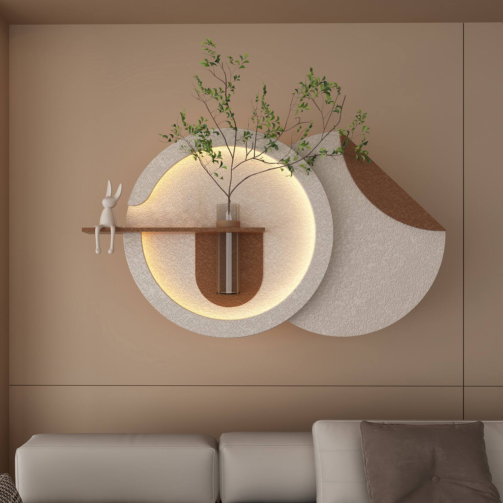 Alt View 7. Chateau Abodes - LED 3D Sandstone Wall Decor with Glass Vase, Remote Control & Adjustable Color Lights for Living Room, Bedroom - E - 41.34" x 23.62".