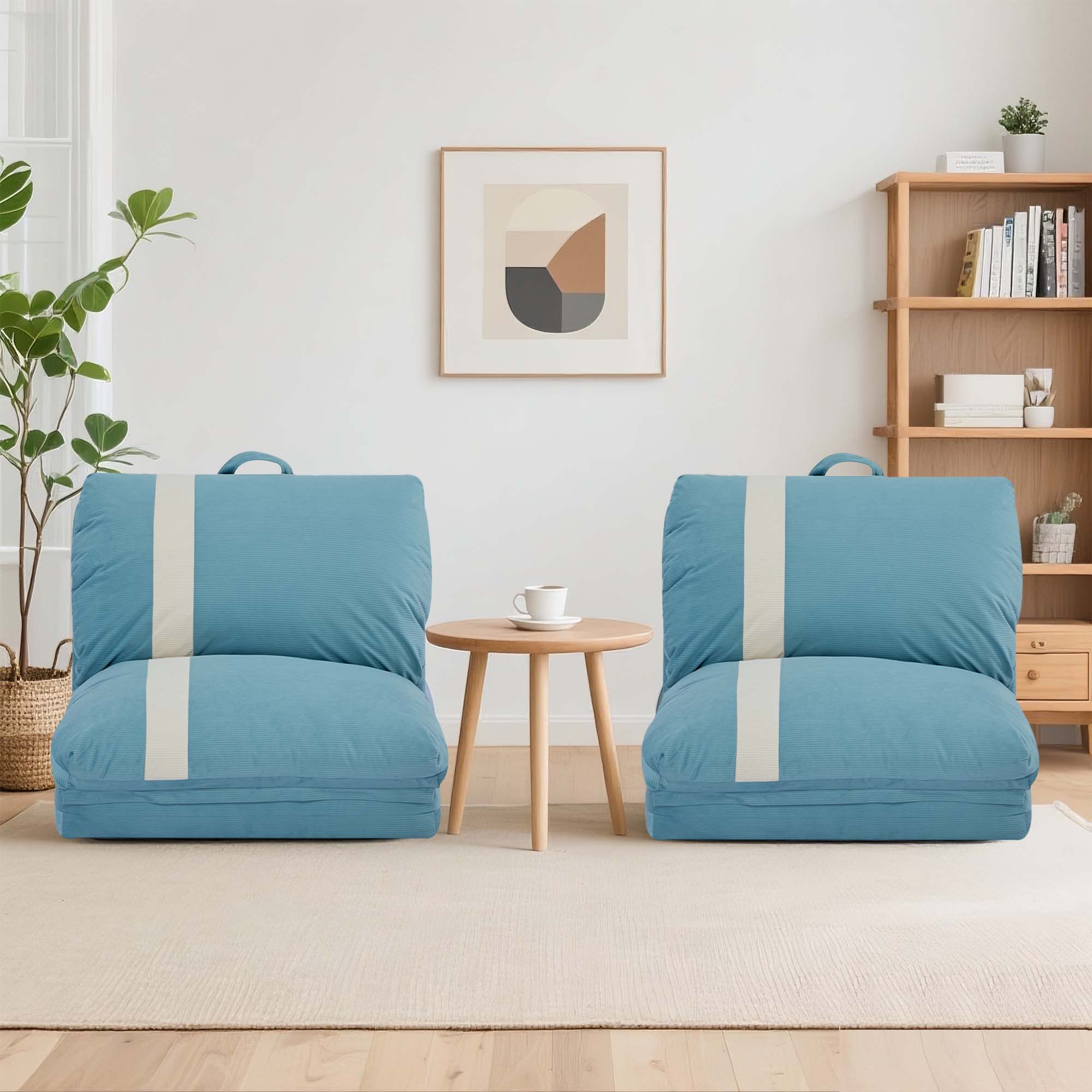 Front. APRILSOUL - Aria Modern Floor Sofa Bed 6-Position Adjustable 5-Second Foldable Corduroy Bean Bag Base Space-Saving - Blue.