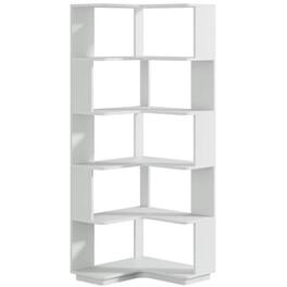 Hivvago - Multifunctional 6 Shelf Corner L-Shaped Bookcase Wood Finish - Sliver Grey