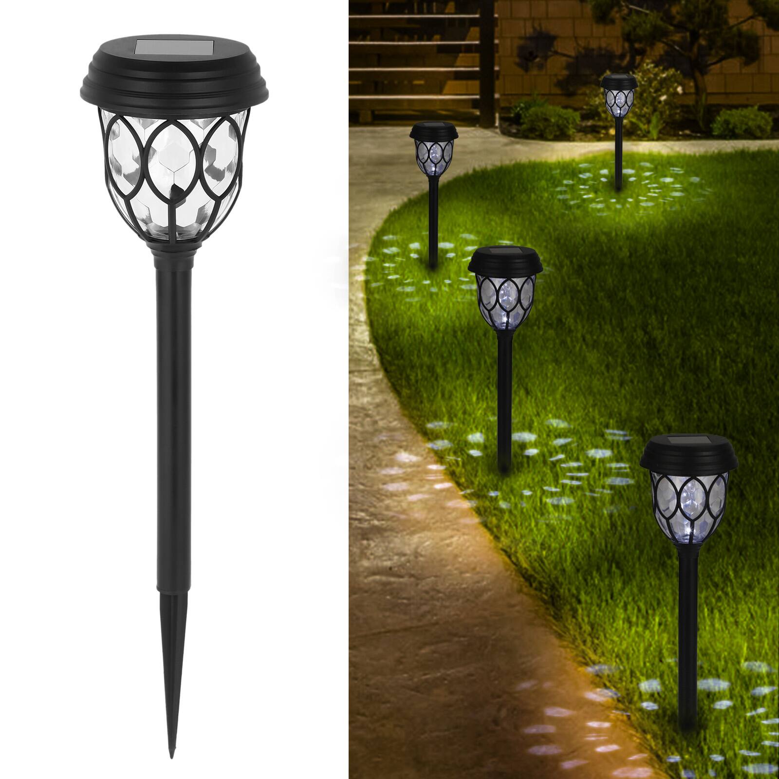 Alt View 2. Oumilen - 6-Pack Solar Leaf Honeycomb Stake Lights 15.74In White LED Outdoor Garden Path Lights with Glass Shade.
