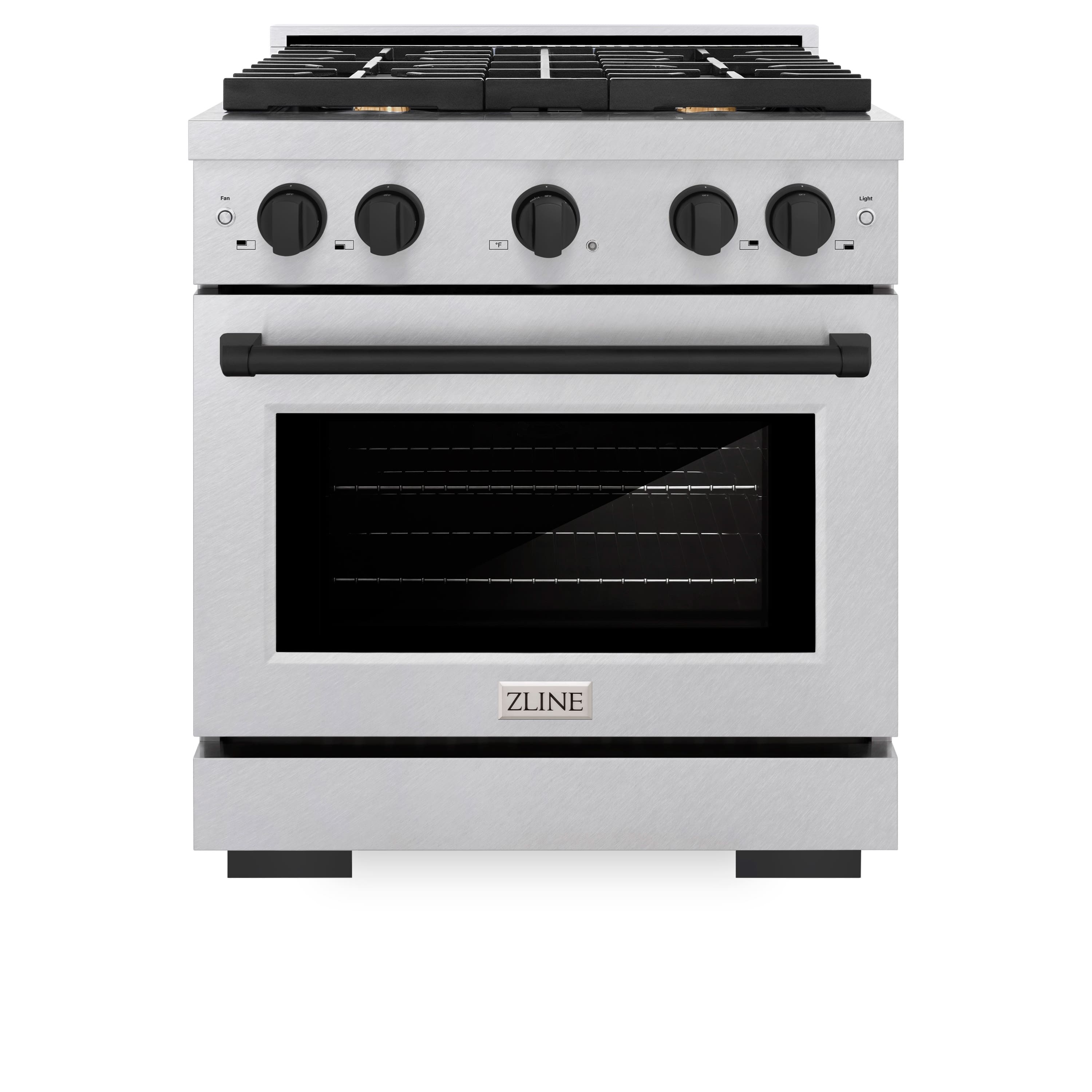 Front. ZLINE - ZLINE Autograph 30 in. Paramount Satin Steel Gas Range w/ 4 Burners & Black Accents (SGRSZ-30-MB) - Stainless Steel.