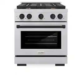 ZLINE - Autograph 30 in. Paramount Satin Steel Gas Range w/ 4 Burners & Black Accents (SGRSZ-30-MB) - Stainless Steel