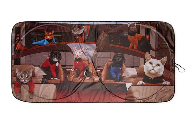 Front. Surreal Entertainment - Star Trek: The Next Generation Cats Sunshade for Car Windshield | 64 x 32 Inches - Red.