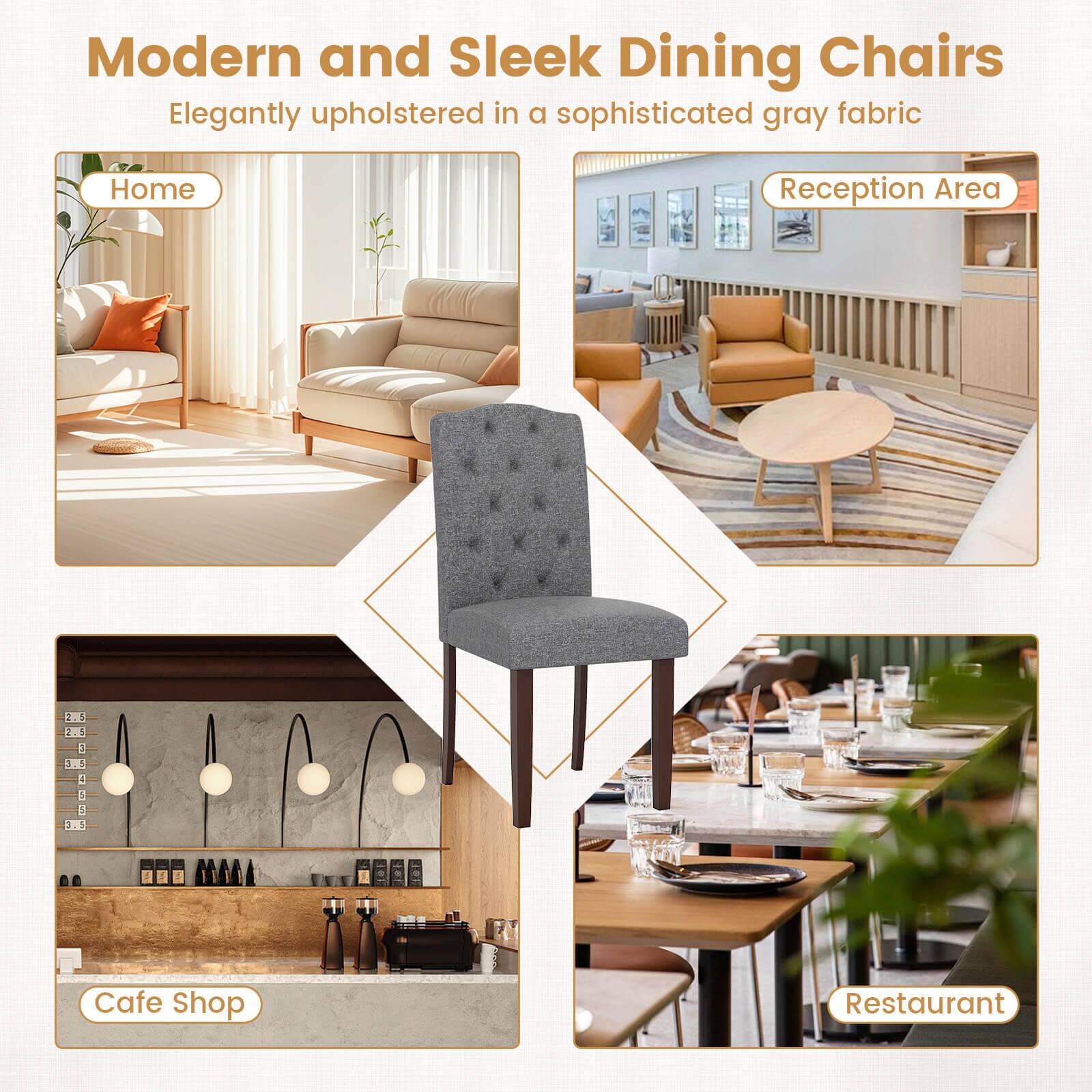 Modern and Sleek Dining Chairs  
Elegantly upholstered in a sophisticated gray fabric  

Home  
Reception Area  
Cafe Shop  
Restaurant