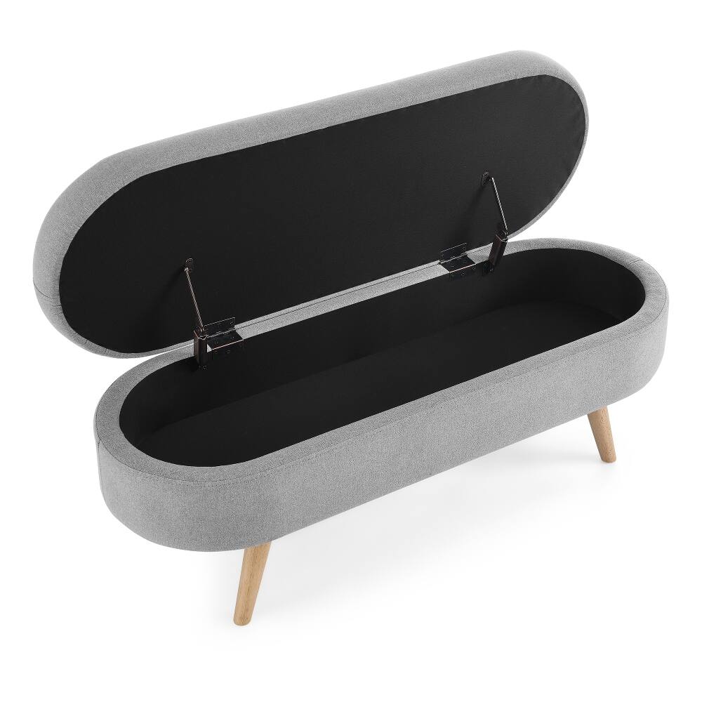 Alt View 9. Ropilly - Ropilly Oval Storage Bench Grey Storage Ottoman with Rubber Wood Legs for Bedroom - Grey.