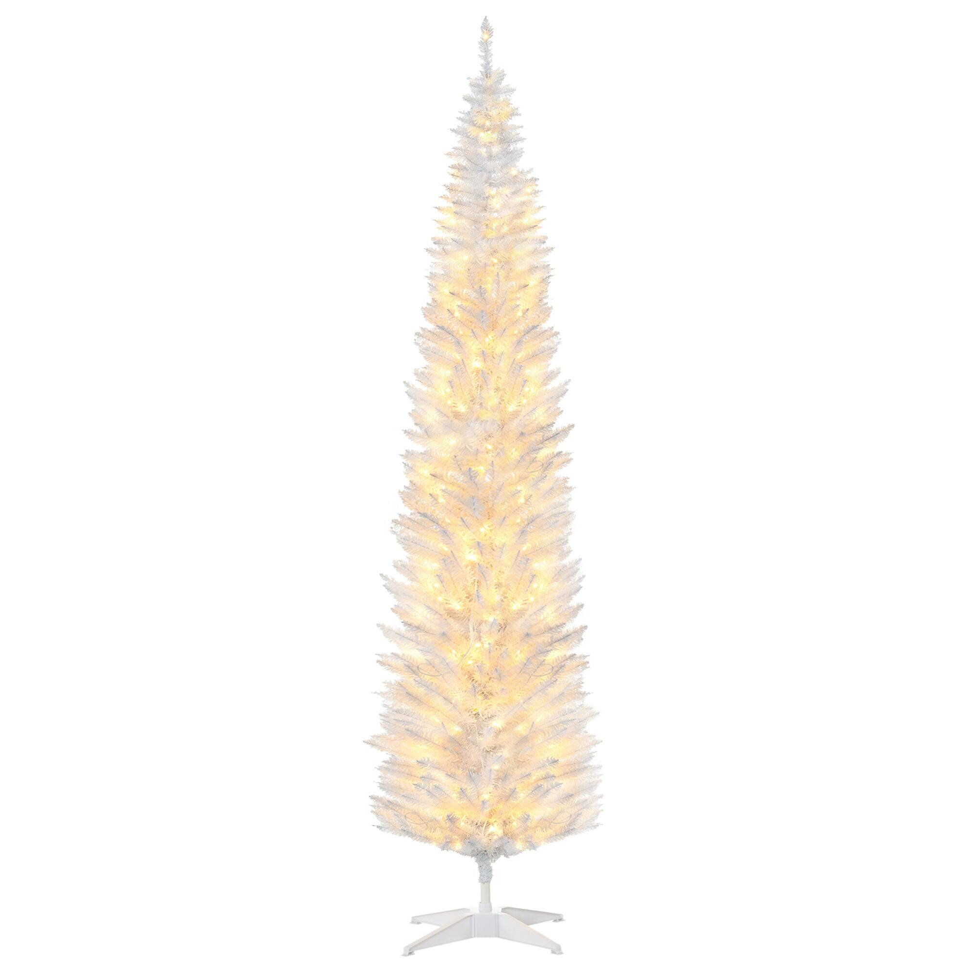 Alt View 5. BreeBe - 8 ft Tall Pre-Lit Slim Noble Fir Artificial Christmas Tree with 300 Warm White LED Lights and 618 Tips - White.