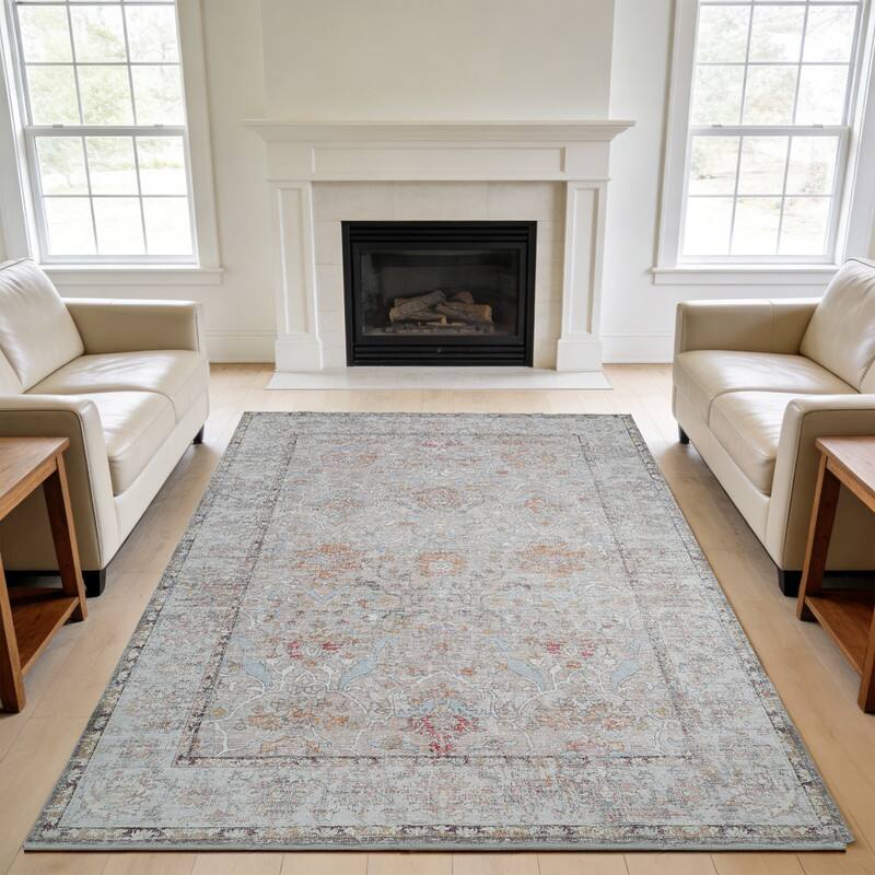 Angle. RYHNUYNE - 8x10 Area Rugs Living Room Rug Washable Vintage Boho Rug No Slip Stain Resistant Soft Carpet Indoor Floor Floral Carpets - Painting.