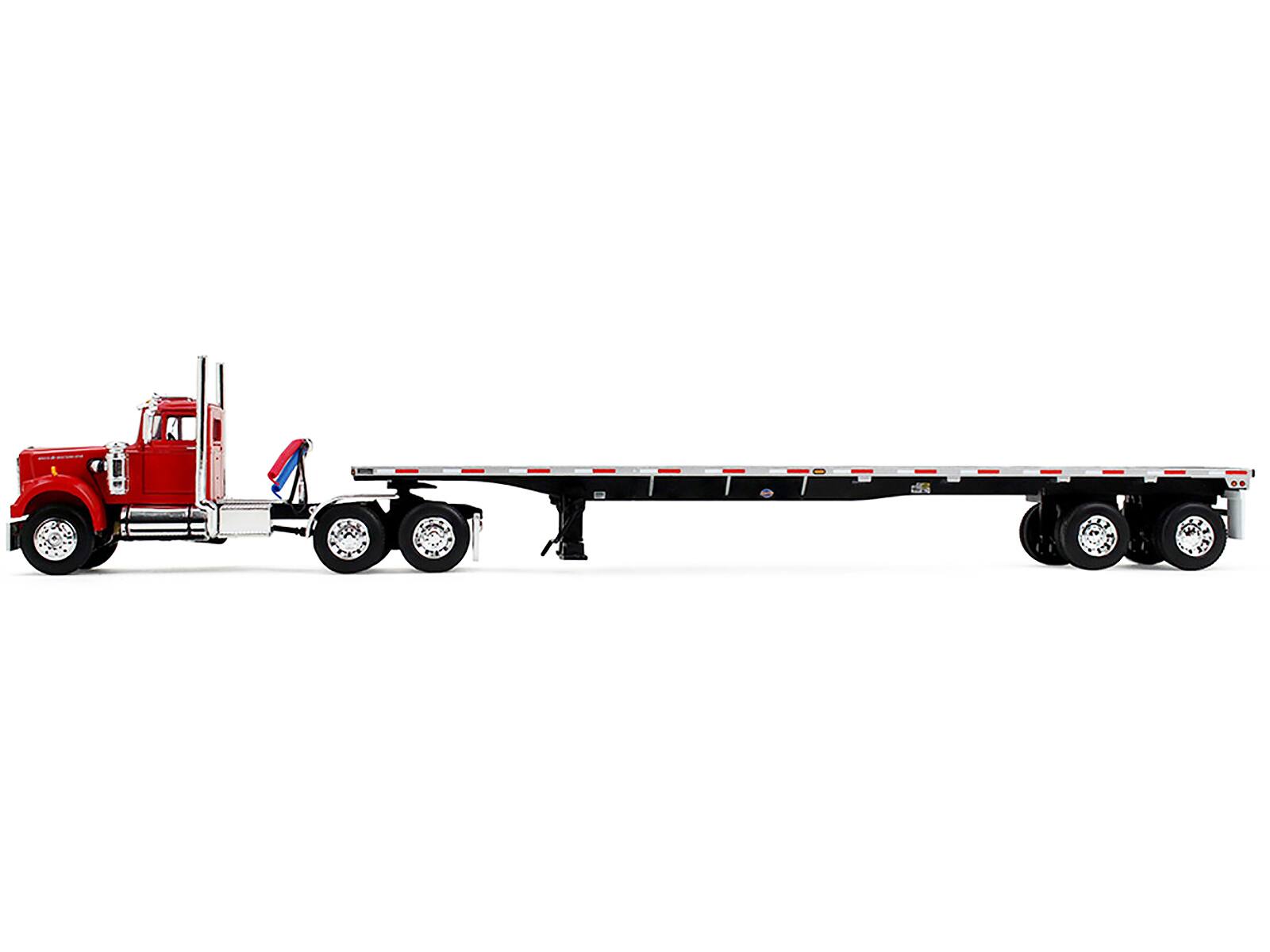 Angle. First Gear - White Western Star 4900 Day Cab with 48’ Utility Flatbed Trailer Viper Red 1/64 Diecast Model by DCP/First Gear - Multi.