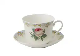 Jiallo - Roy Kirkham Breakfast Cup/Saucer - Vintage Roses Set of 2, Bone China Ceramic Made in England - Mutli color
