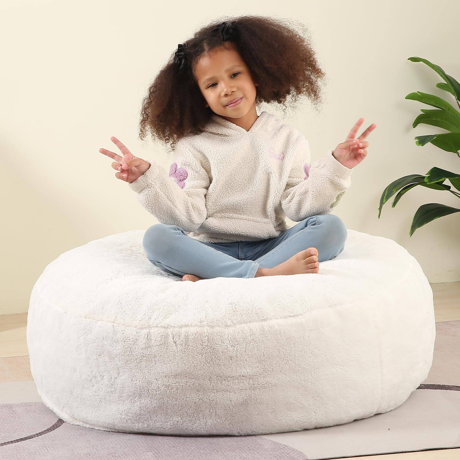 Alt View 3. JETRANSPORT - 2-in-1 Round Bean Bag Chair Fluffy Beanbag With High-density Foam Fillings For Reading Floor Cushion - Pink 16" High.