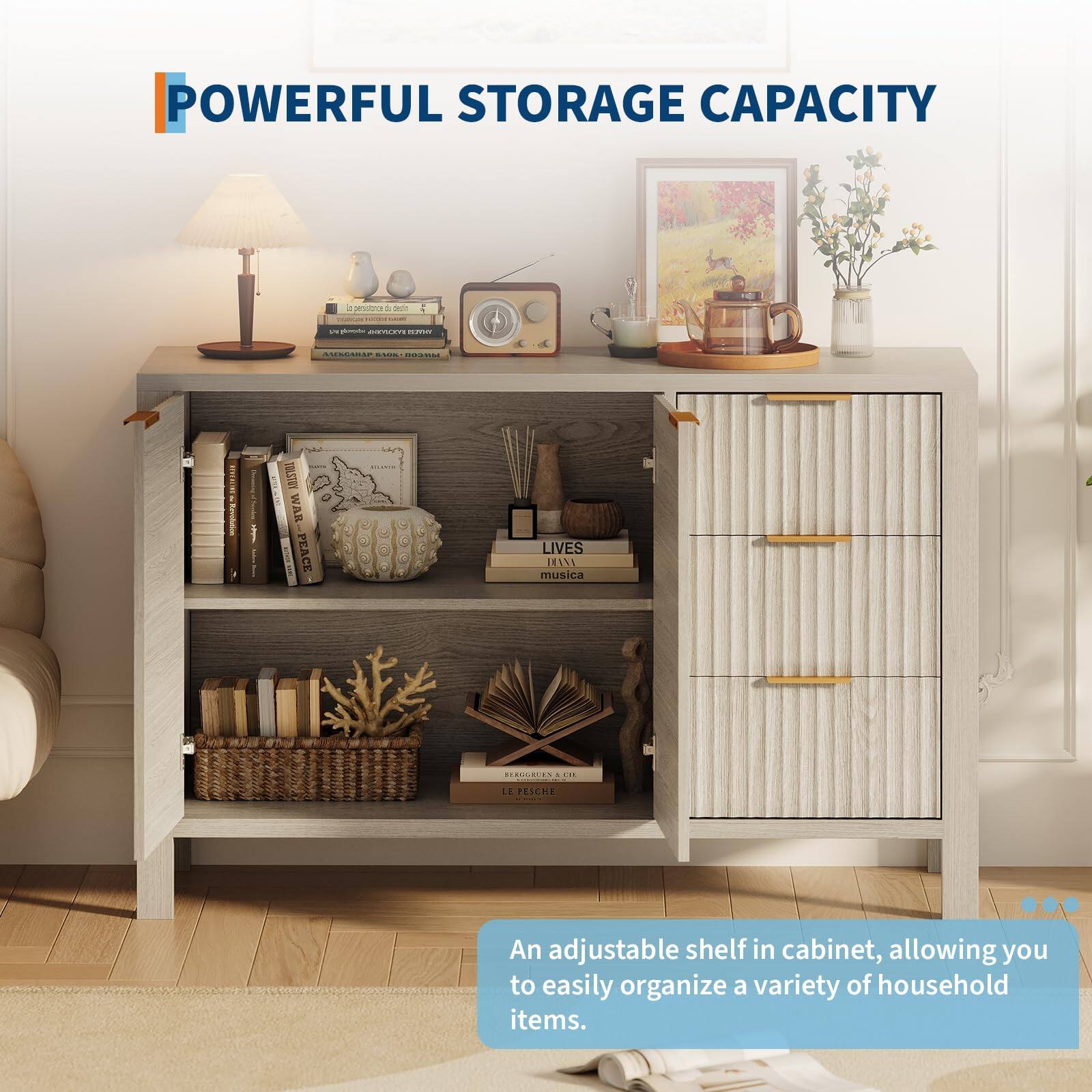 POWERFUL STORAGE CAPACITY

An adjustable shelf in cabinet, allowing you to easily organize a variety of household items.