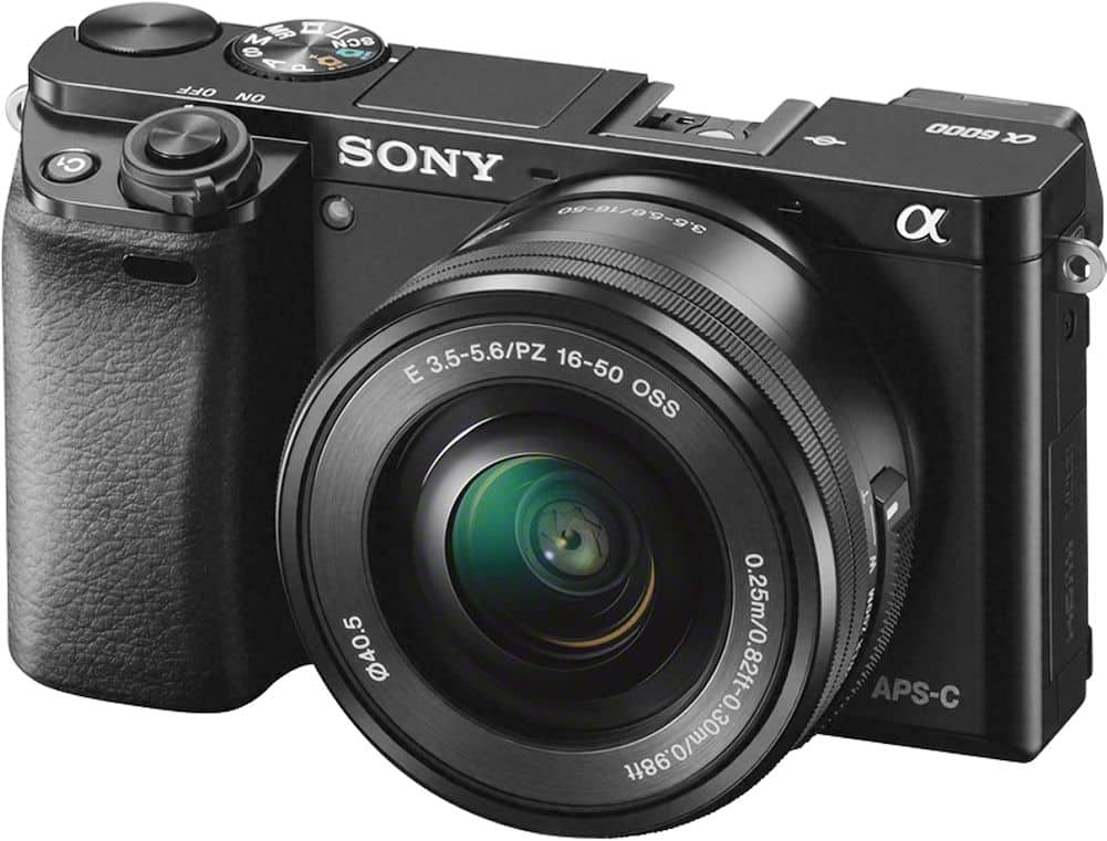 Left. Sony - Alpha a6000 Mirrorless Camera with 16-50mm Retractable Lens - Black.