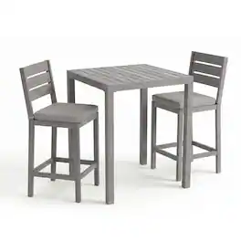 Martha Stewart - Bedford 5 Piece Aluminum Patio Set, 4 Bar Stools with Cushions, 35.5" Square Patio Table - Gray