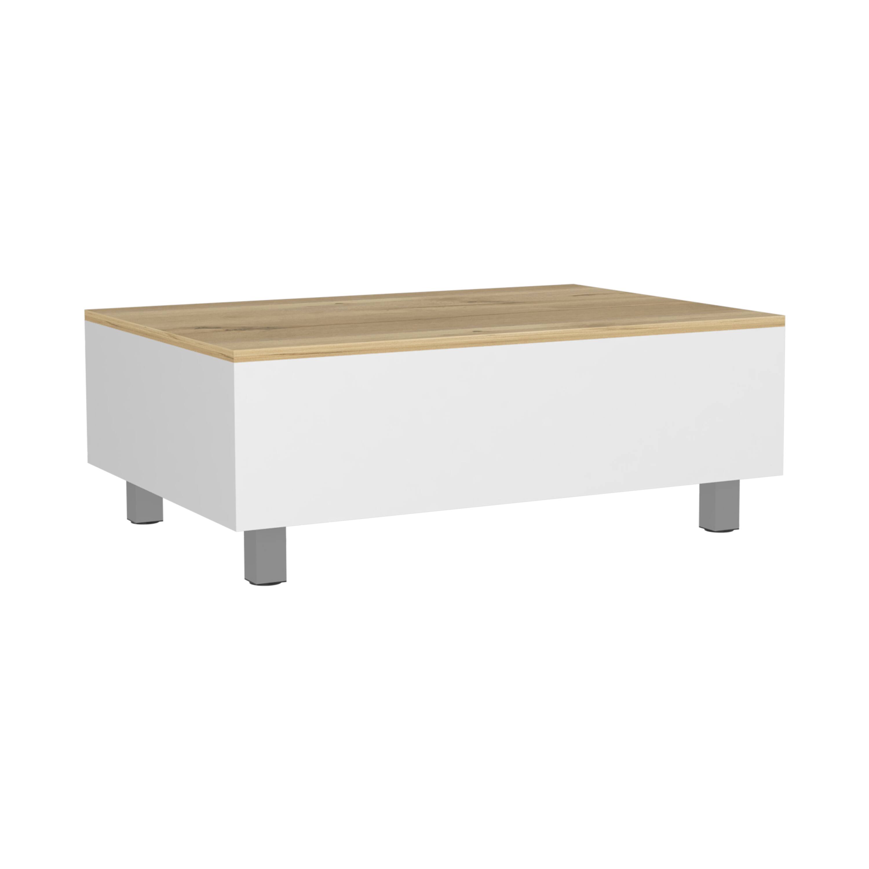 Alt View 3. TuHome - Gambia Lift Top Coffee Table, Four Legs - White / Light Oak.