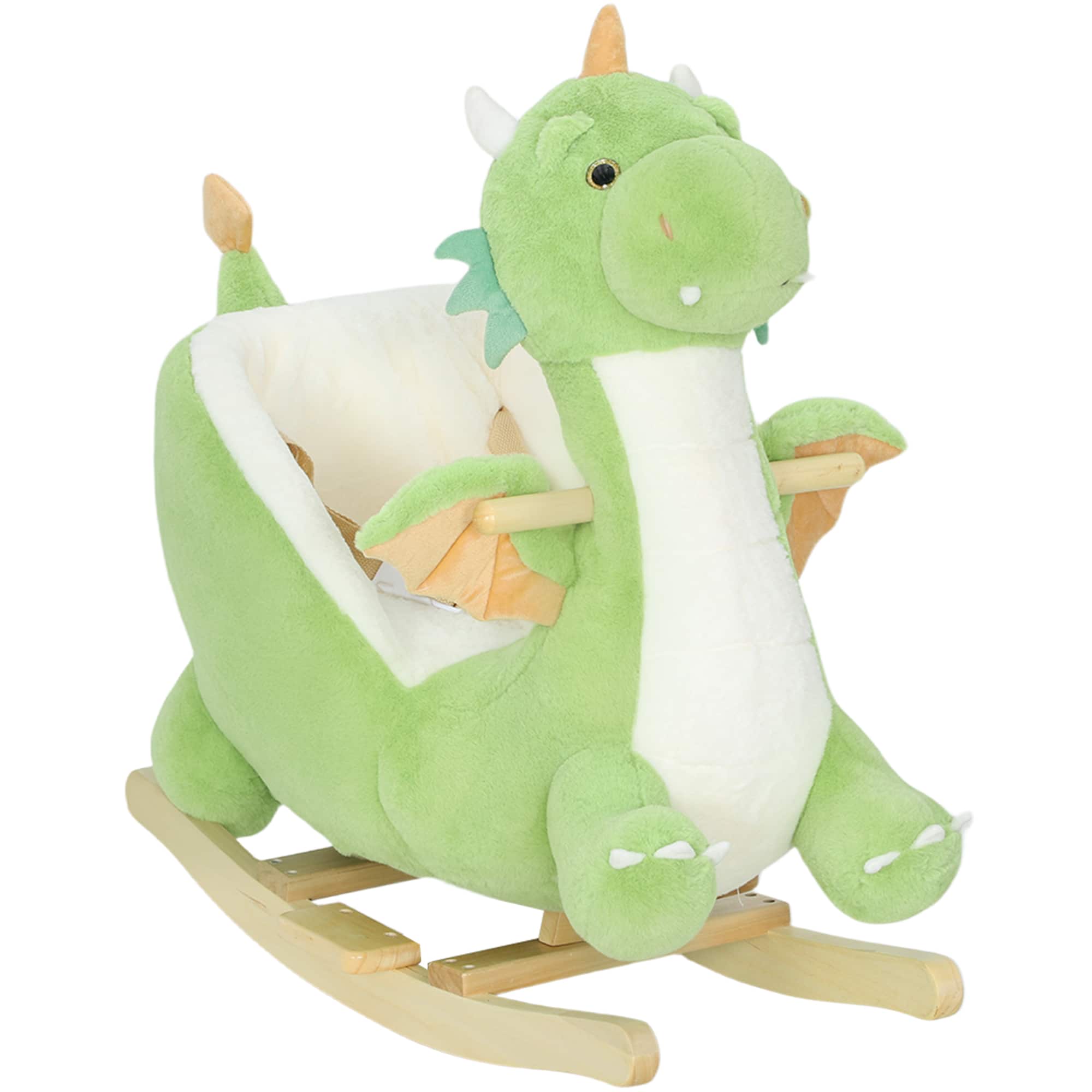 Qaba - Baby Rocking Horse, Ride Dinosaur, Kids Ride On Toy with Realistic Sound, Safety Belt, Plush Animal Rocker for Kids