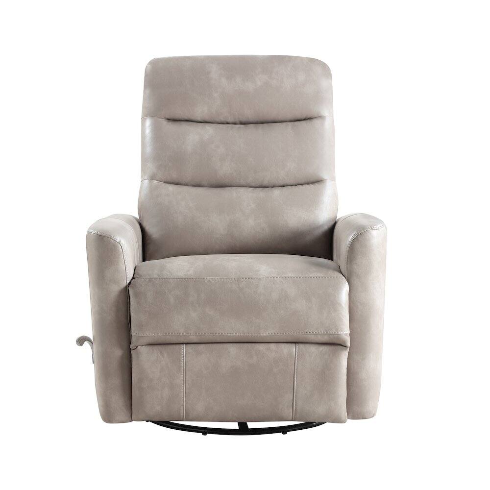 Angle. New Classic Furniture - Takami Faux Leather Swivel Recliner - Grey.