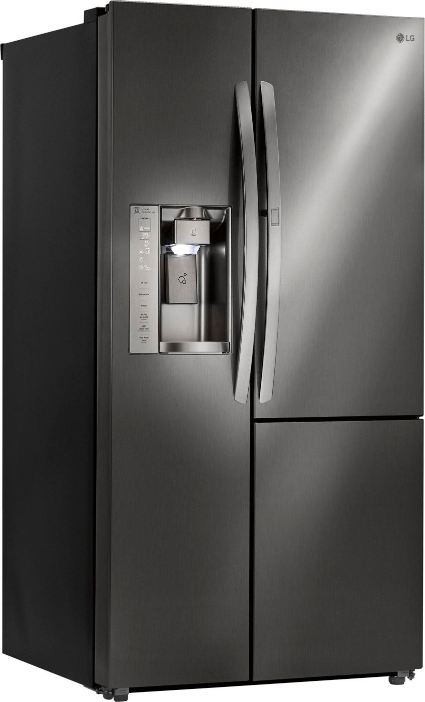 Angle View: LG - 26 Cu. Ft. Door-in-Door Side-by-Side Refrigerator with Thru-the-Door Ice and Water - Black Stainless Steel