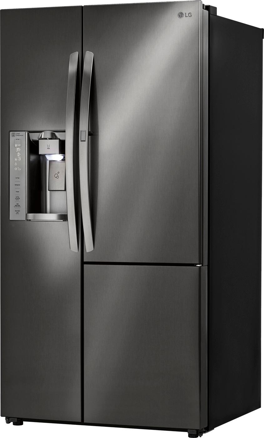 Left View: LG - 26 Cu. Ft. Door-in-Door Side-by-Side Refrigerator with Thru-the-Door Ice and Water - Black Stainless Steel