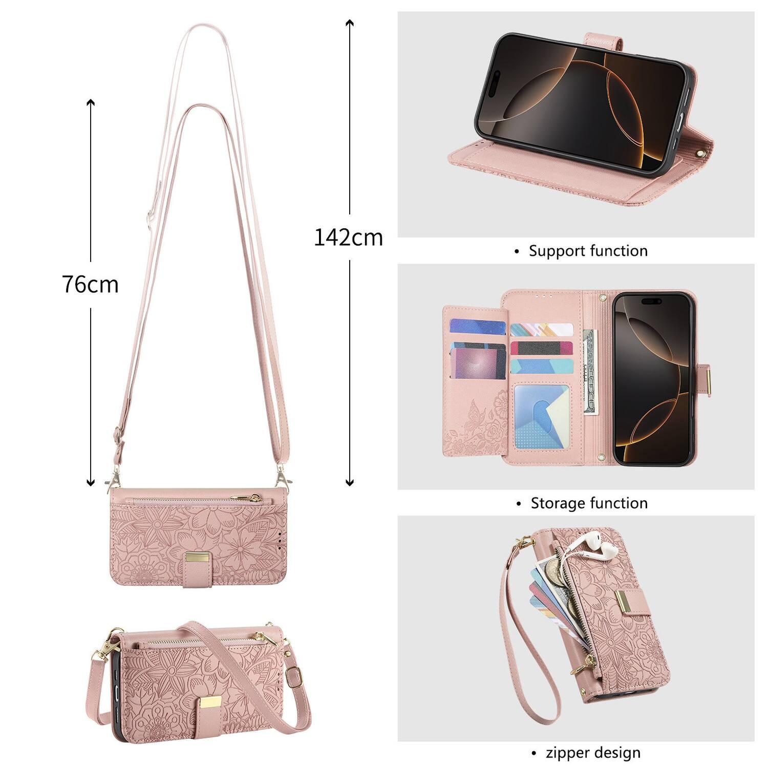 76cm 142cm  
Support function  
Storage function  
Zipper design