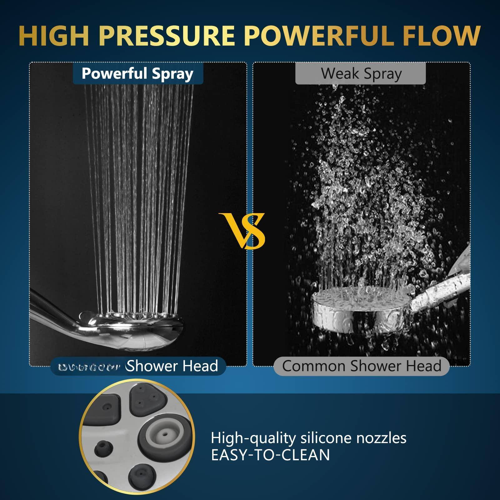 HIGH PRESSURE POWERFUL FLOW

Powerful Spray vs Weak Spray

Shower Head vs Common Shower Head

High-quality silicone nozzles EASY-TO-CLEAN