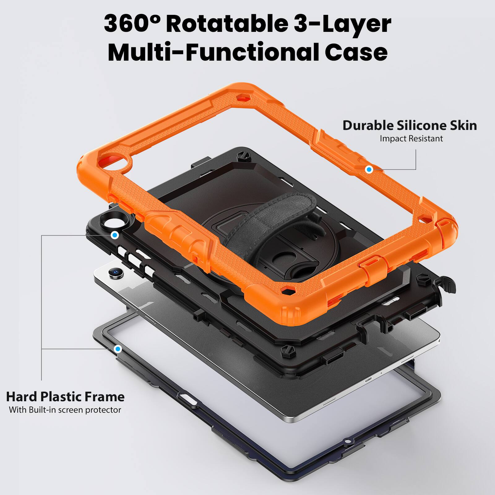 360° Rotatable 3-Layer Multi-Functional Case

Durable Silicone Skin
Impact Resistant

Hard Plastic Frame
With Built-in screen protector