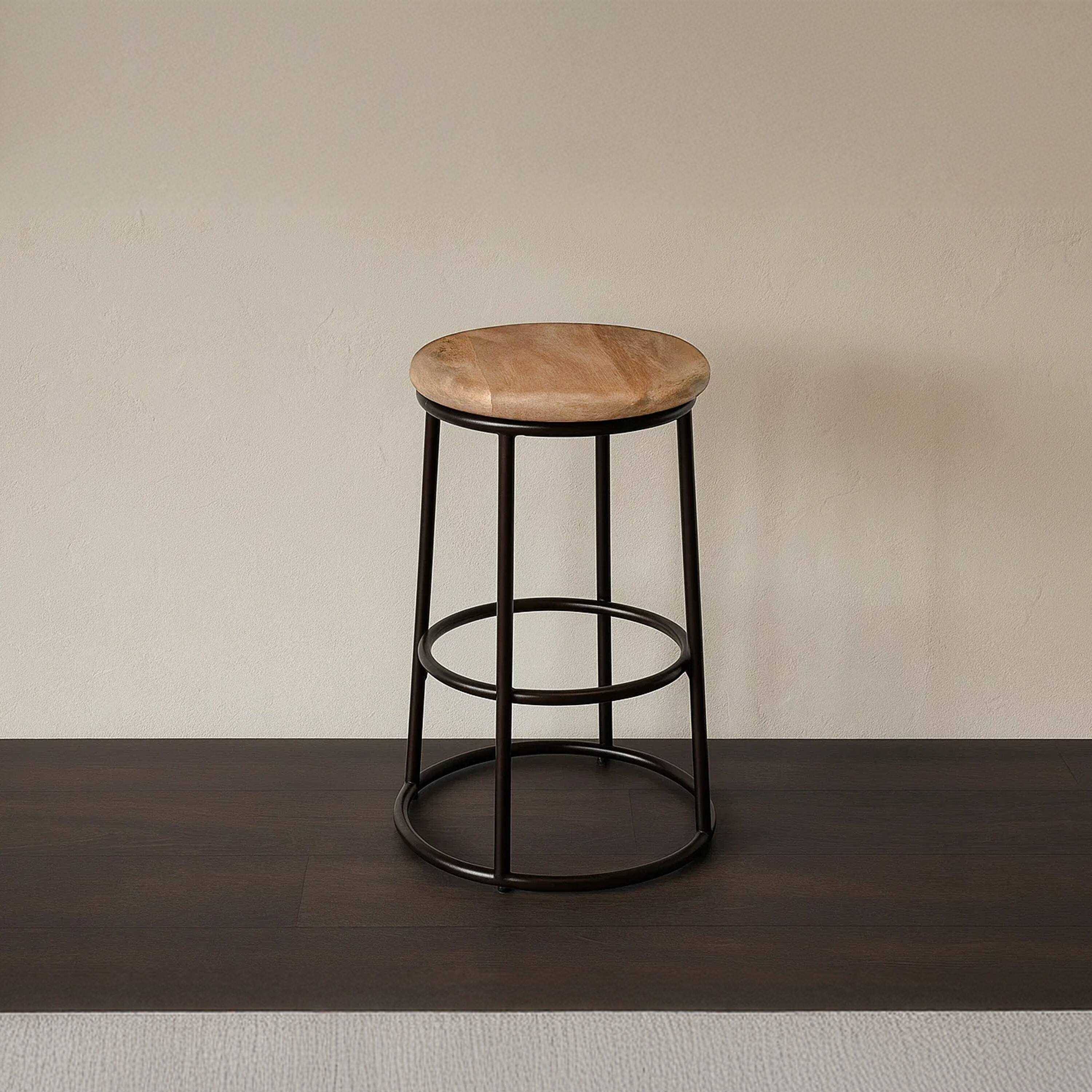 Alt View 4. Manhattan Lane - 24 Inch Mango Wood Counter Height Barstool With Iron Base - Brown and Black.