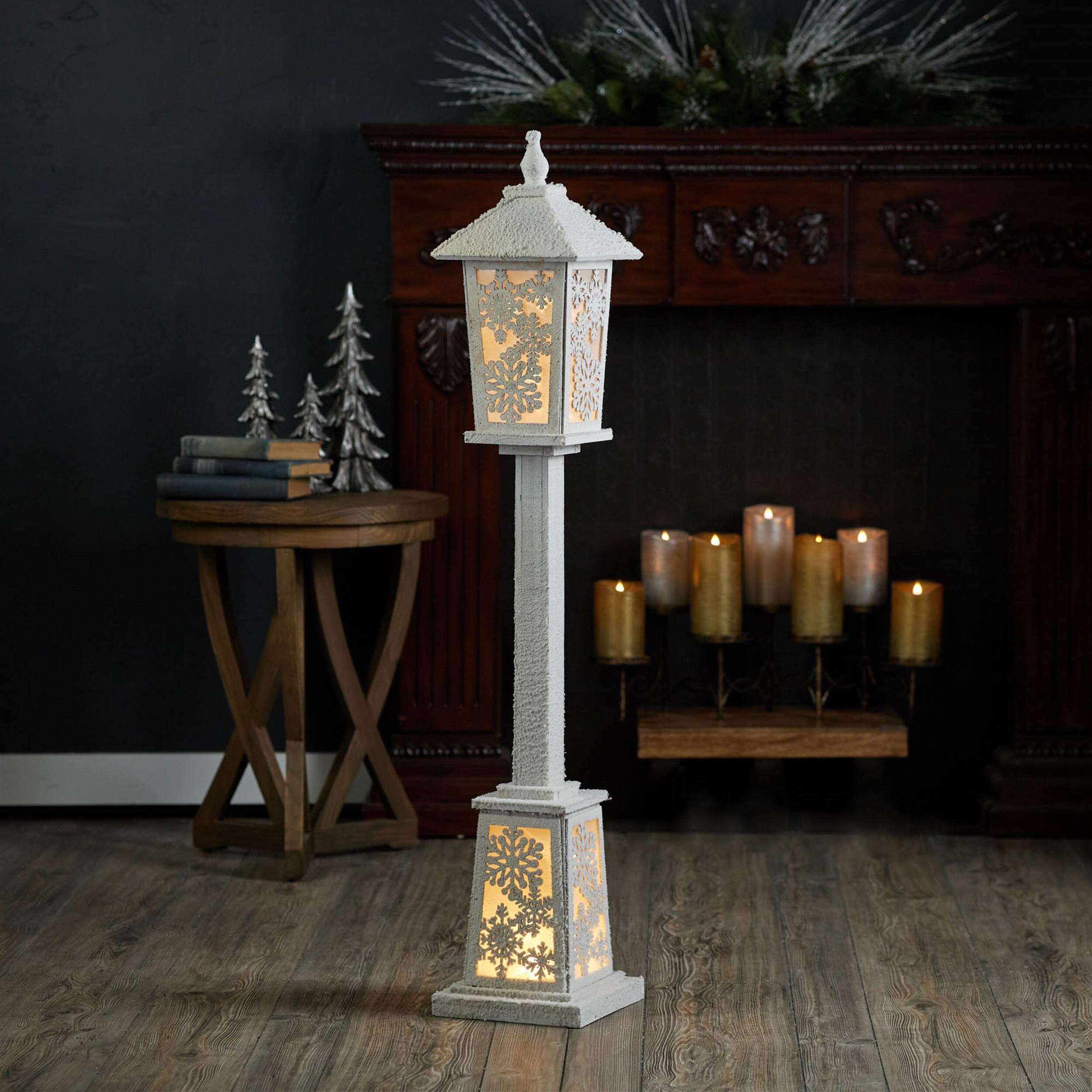 Angle. BreeBe - LED Winter Lantern Post 48"H - White.